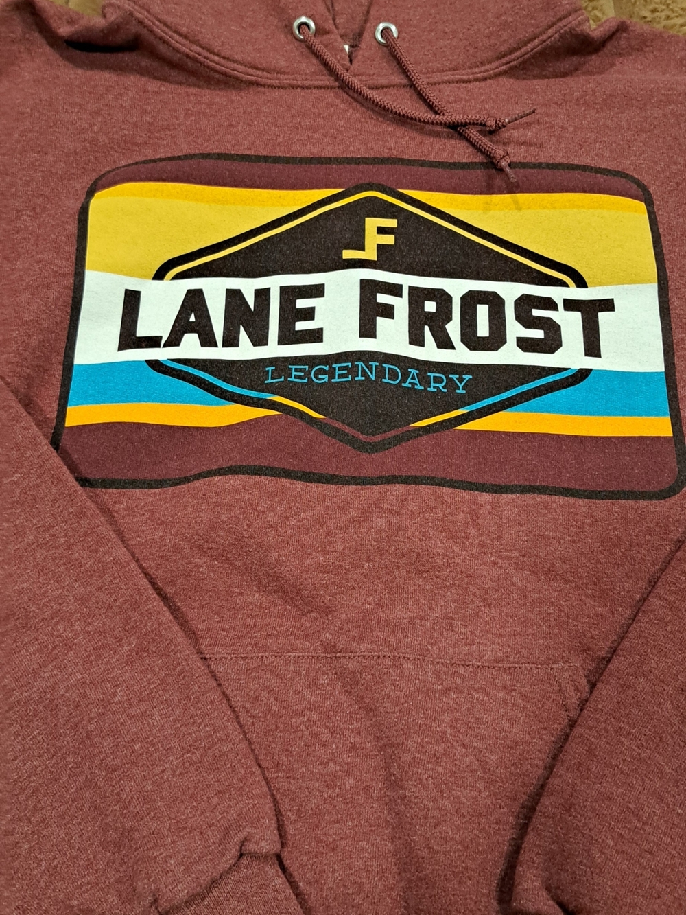 Lane Frost Hoodie Mens Medium Maroon Legendary Logo Western Rodeo Sweatshirt - Picture 2 of 6